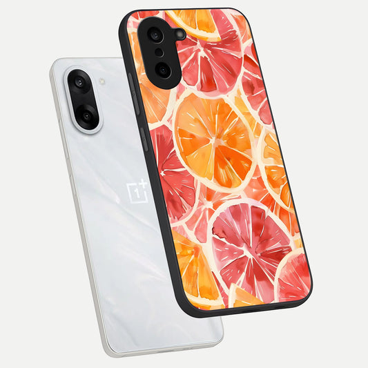  Orange Fruits Pattern phone case For Oneplus Nord CE5 showing premium glass back cover with detailed artwork