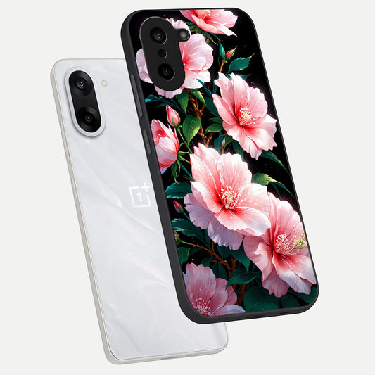  Peach Flower phone case For Oneplus Nord CE5 showing premium glass back cover with detailed artwork