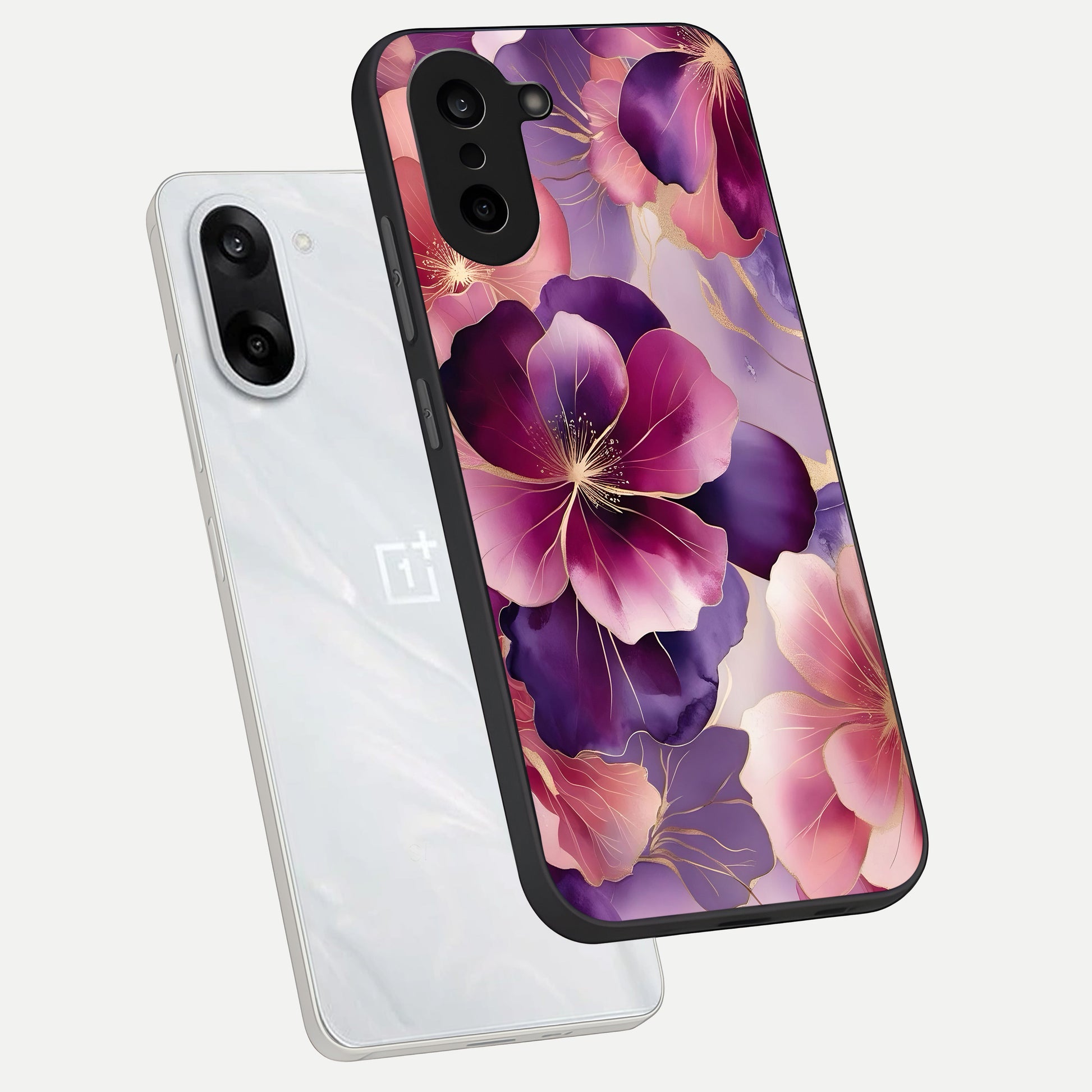  Pink Bouquet Florals phone case For Oneplus Nord CE5 showing premium glass back cover with detailed artwork