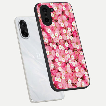  Pink Daisy Bliss phone case For Oneplus Nord CE5 showing premium glass back cover with detailed artwork