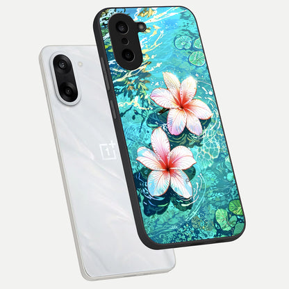  Pink Flowers in Water phone case For Oneplus Nord CE5 showing premium glass back cover with detailed artwork
