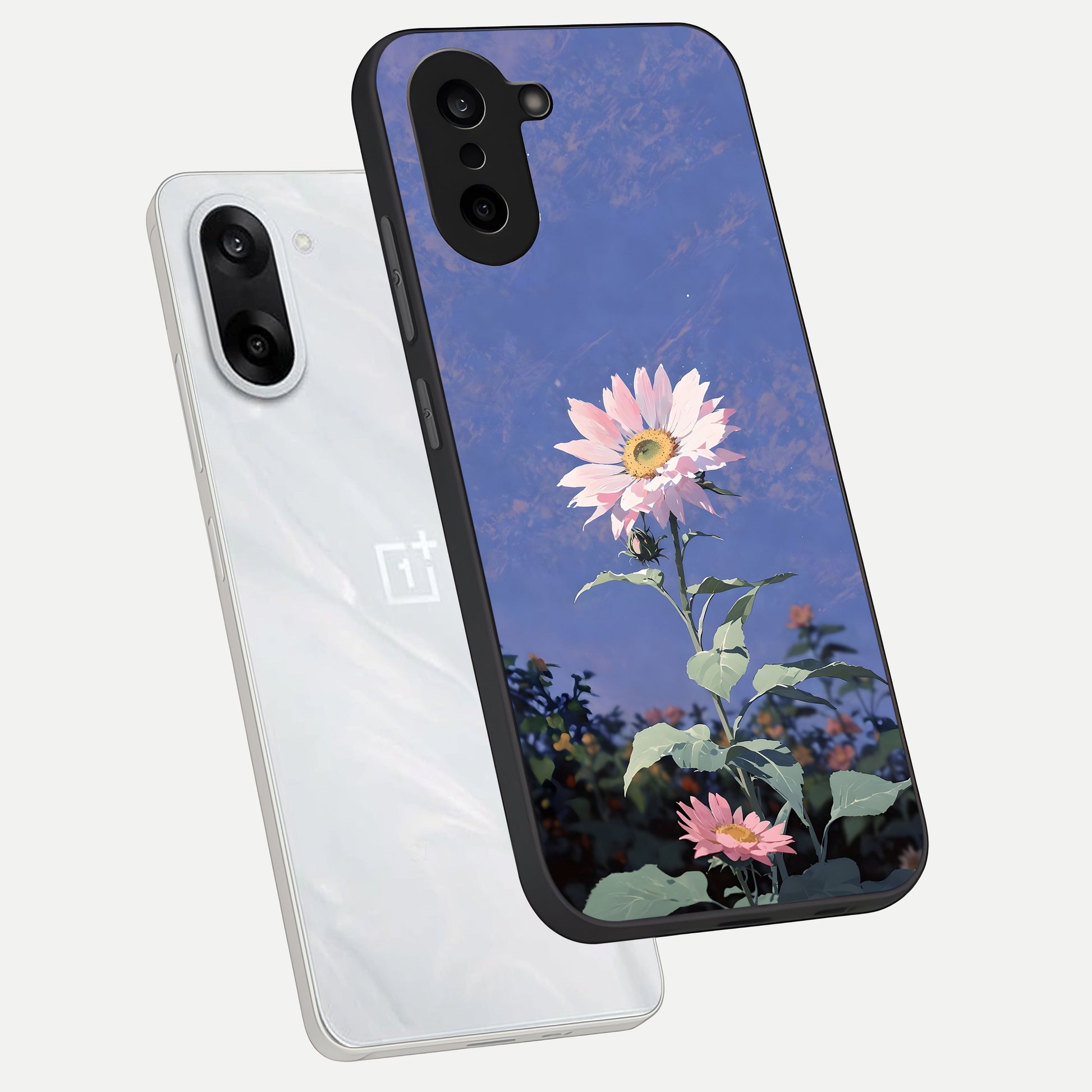  Pink Shells Outline phone case For Oneplus Nord CE5 showing premium glass back cover with detailed artwork