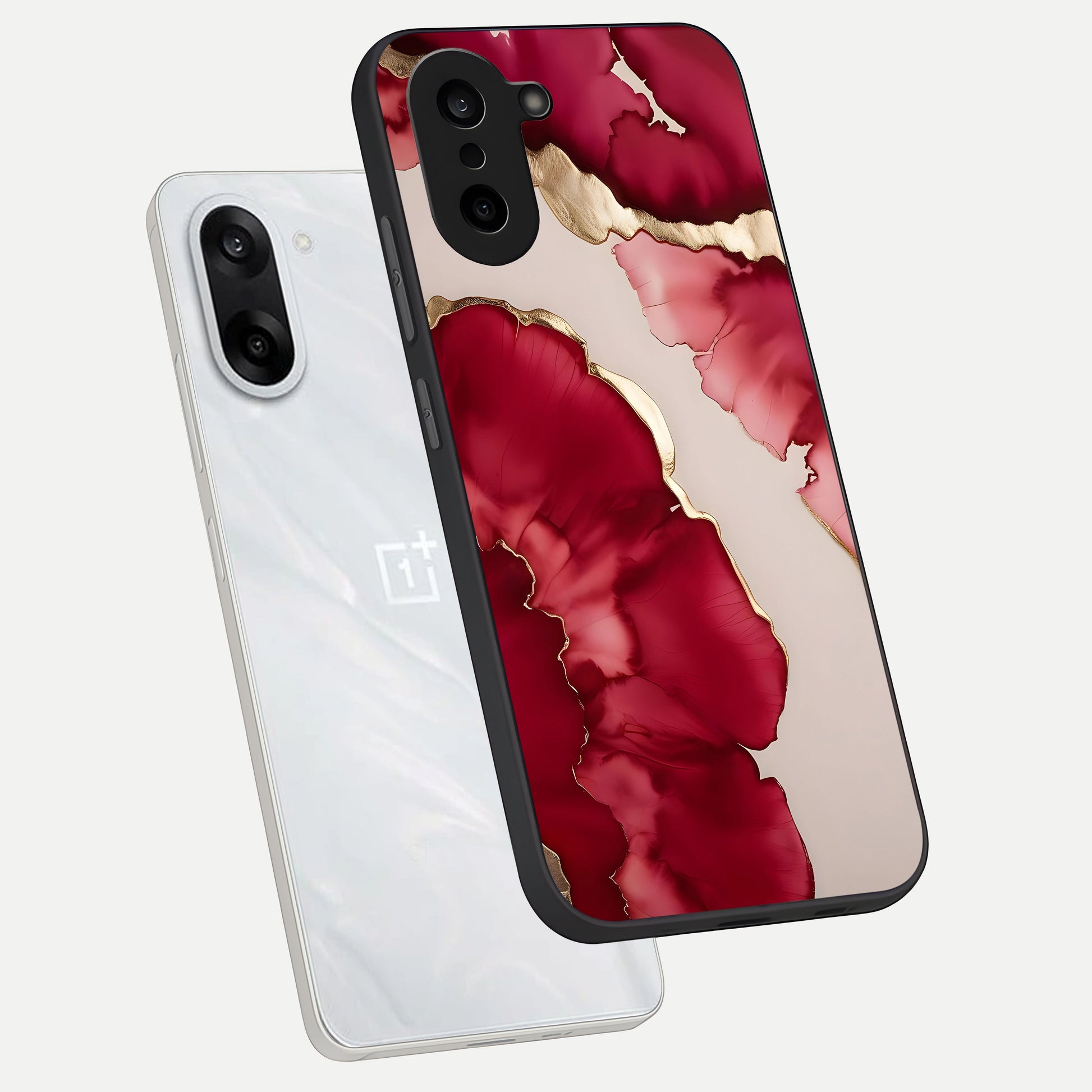  Pink And White Marble phone case For Oneplus Nord CE5 showing premium glass back cover with detailed artwork