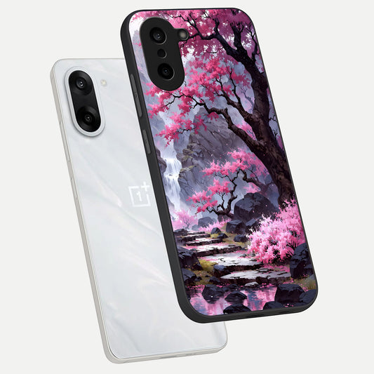 Pink Sunflower Glow phone case For Oneplus Nord CE5 showing premium glass back cover with detailed artwork