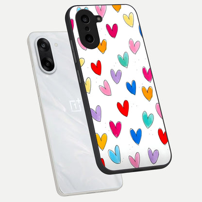  Playful Love Doodles phone case For Oneplus Nord CE5 showing premium glass back cover with detailed artwork