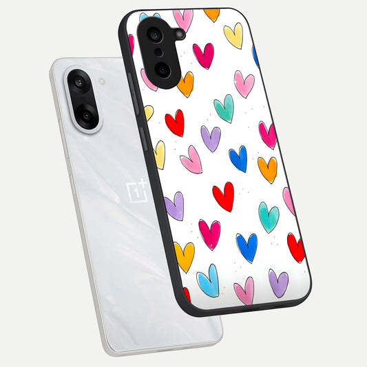  Playful Love Doodles phone case For Oneplus Nord CE5 showing premium glass back cover with detailed artwork