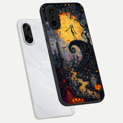  Pumpkin Moon Night phone case For Oneplus Nord CE5 showing premium glass back cover with detailed artwork