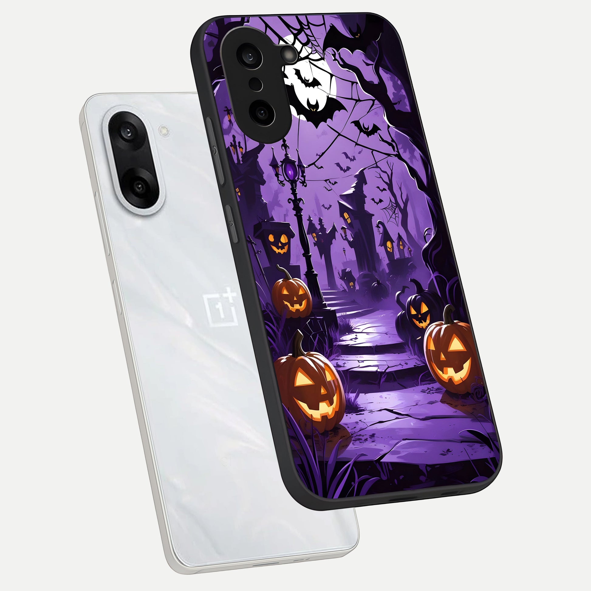  Pumpkin Patch Halloween phone case For Oneplus Nord CE5 showing premium glass back cover with detailed artwork