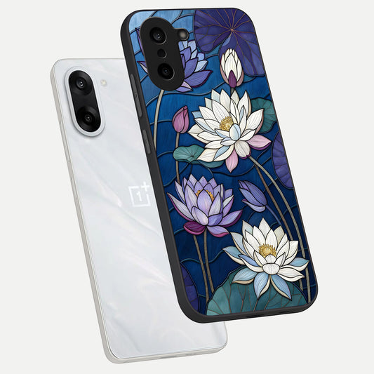  Purple Lotus Stained phone case For Oneplus Nord CE5 showing premium glass back cover with detailed artwork