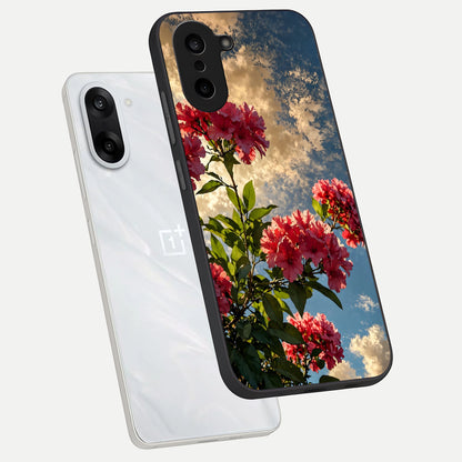  Red Bloom Skies phone case For Oneplus Nord CE5 showing premium glass back cover with detailed artwork