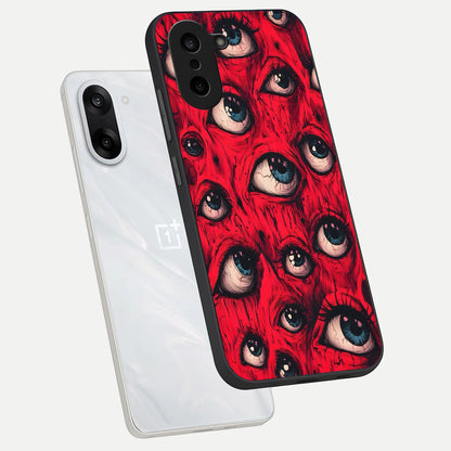  Red Eyes Pattern phone case For Oneplus Nord CE5 showing premium glass back cover with detailed artwork