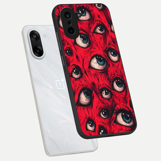  Red Eyes Pattern phone case For Oneplus Nord CE5 showing premium glass back cover with detailed artwork