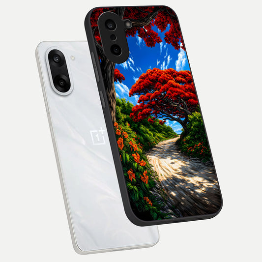  Red Trees Pathway phone case For Oneplus Nord CE5 showing premium glass back cover with detailed artwork
