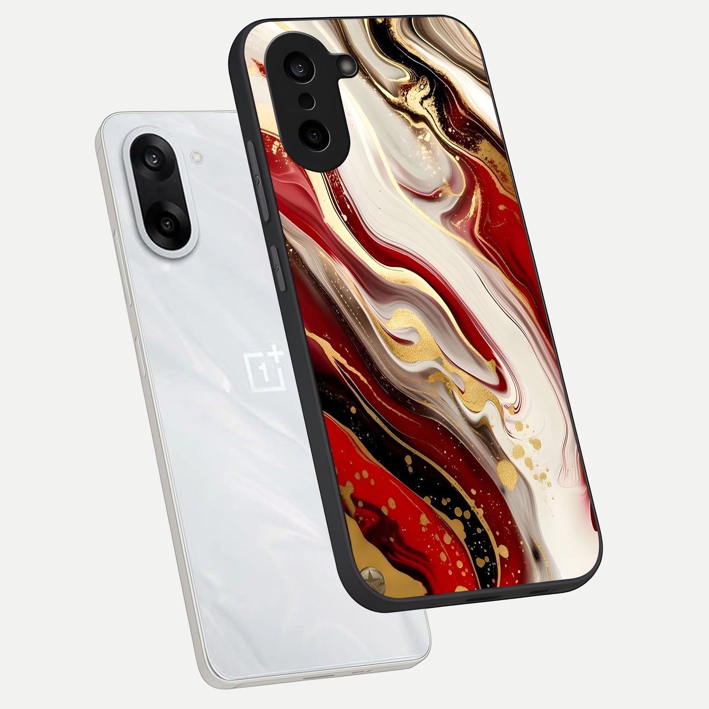  Red And White Marble phone case For Oneplus Nord CE5 showing premium glass back cover with detailed artwork