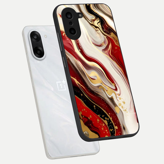  Red And White Marble phone case For Oneplus Nord CE5 showing premium glass back cover with detailed artwork