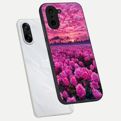  Rose Sunset Valley phone case For Oneplus Nord CE5 showing premium glass back cover with detailed artwork