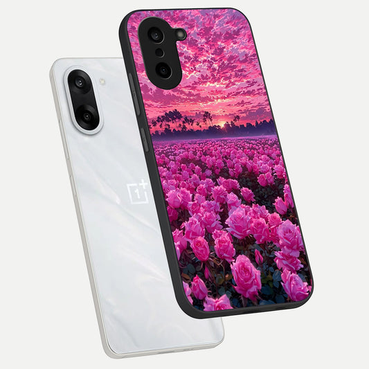  Rose Sunset Valley phone case For Oneplus Nord CE5 showing premium glass back cover with detailed artwork