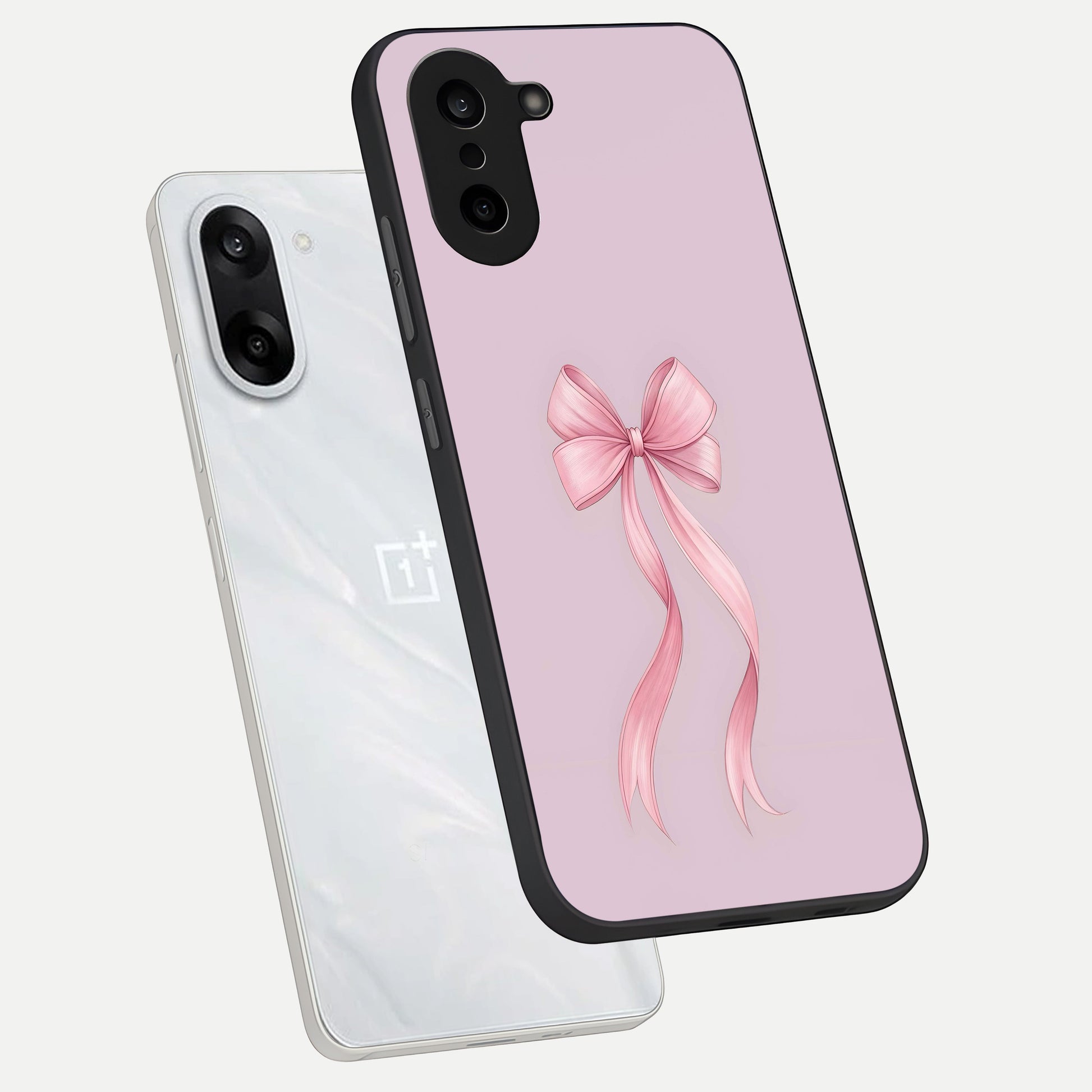  Soft Blush Bow phone case For Oneplus Nord CE5 showing premium glass back cover with detailed artwork