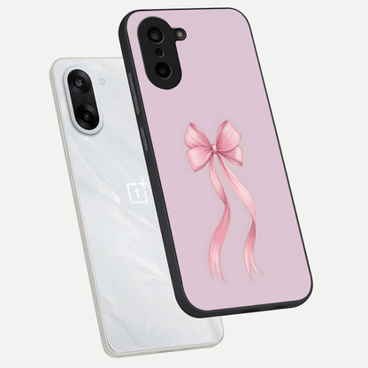  Soft Blush Bow phone case For Oneplus Nord CE5 showing premium glass back cover with detailed artwork
