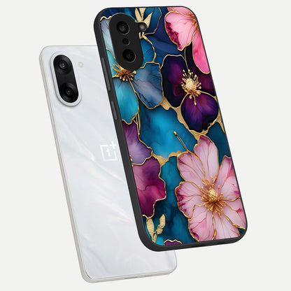  Sparkle Floral phone case For Oneplus Nord CE5 showing premium glass back cover with detailed artwork