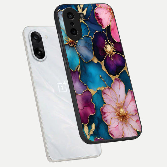  Sparkle Floral phone case For Oneplus Nord CE5 showing premium glass back cover with detailed artwork