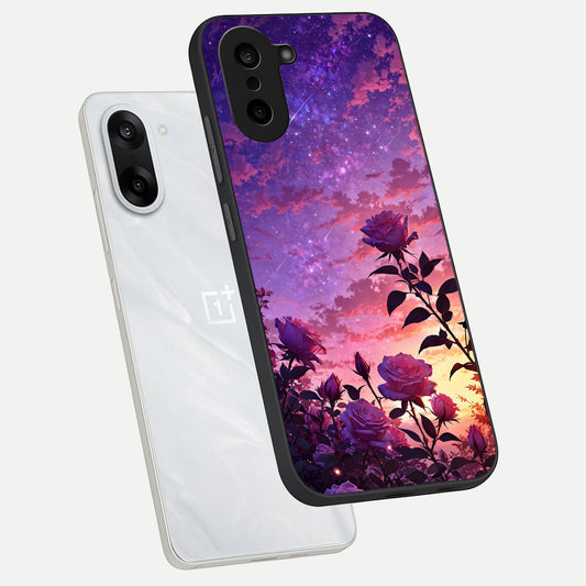 Starlit Rose Twilight phone case For Oneplus Nord CE5 showing premium glass back cover with detailed artwork