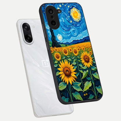  Starry Sunflower Dreams phone case For Oneplus Nord CE5 showing premium glass back cover with detailed artwork