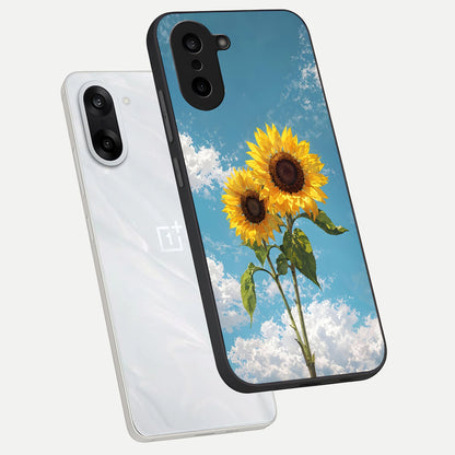  Sunlit Daisy Glow phone case For Oneplus Nord CE5 showing premium glass back cover with detailed artwork