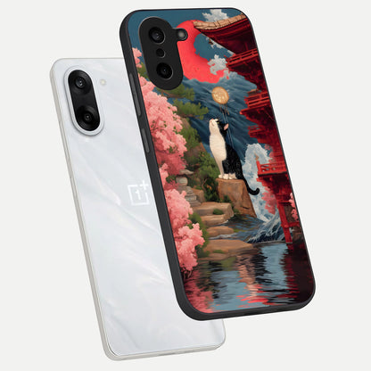  Temple Cat Scenery phone case For Oneplus Nord CE5 showing premium glass back cover with detailed artwork