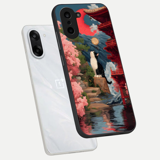 Temple Cat Scenery phone case For Oneplus Nord CE5 showing premium glass back cover with detailed artwork