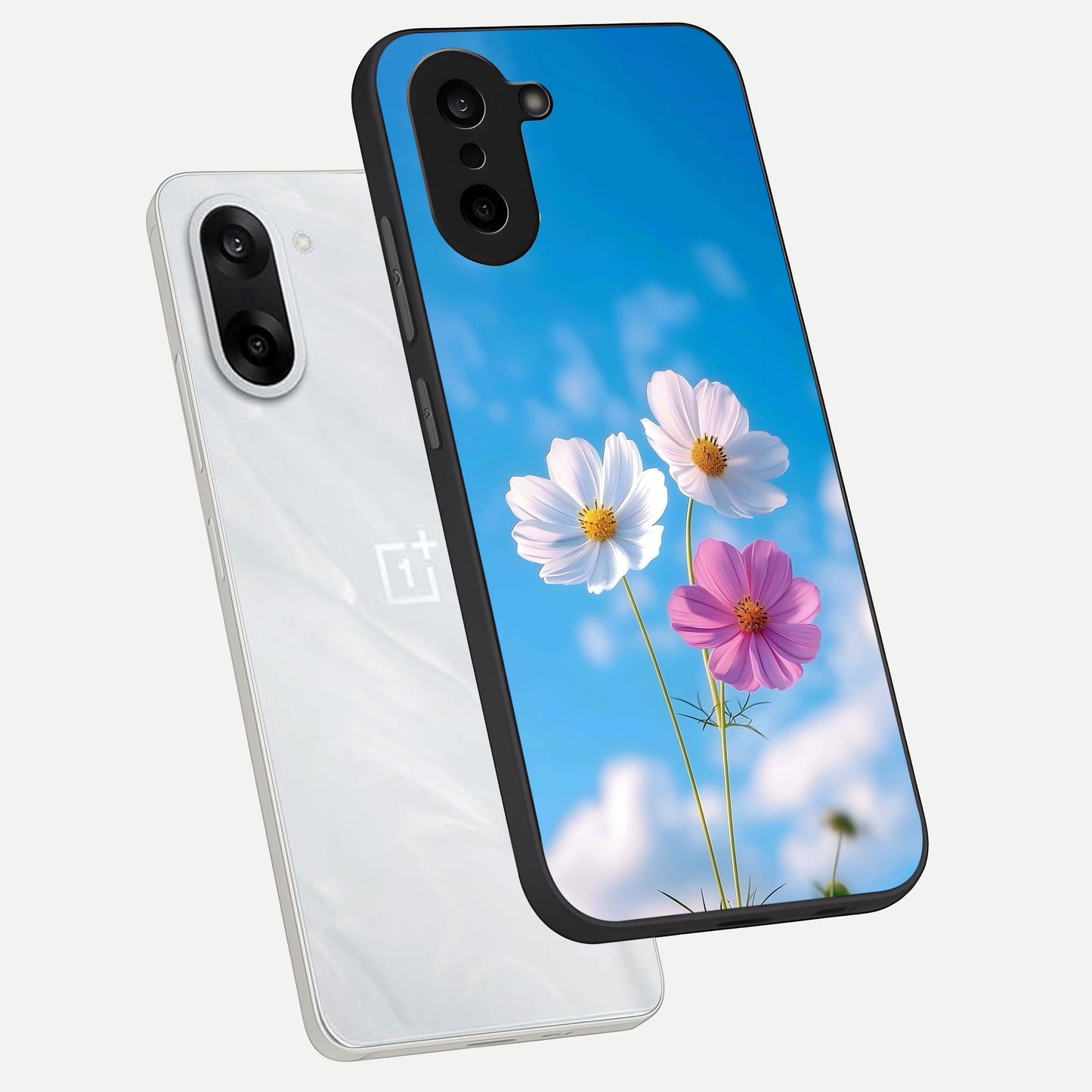  Tripple Flowers With Sky phone case For Oneplus Nord CE5 showing premium glass back cover with detailed artwork