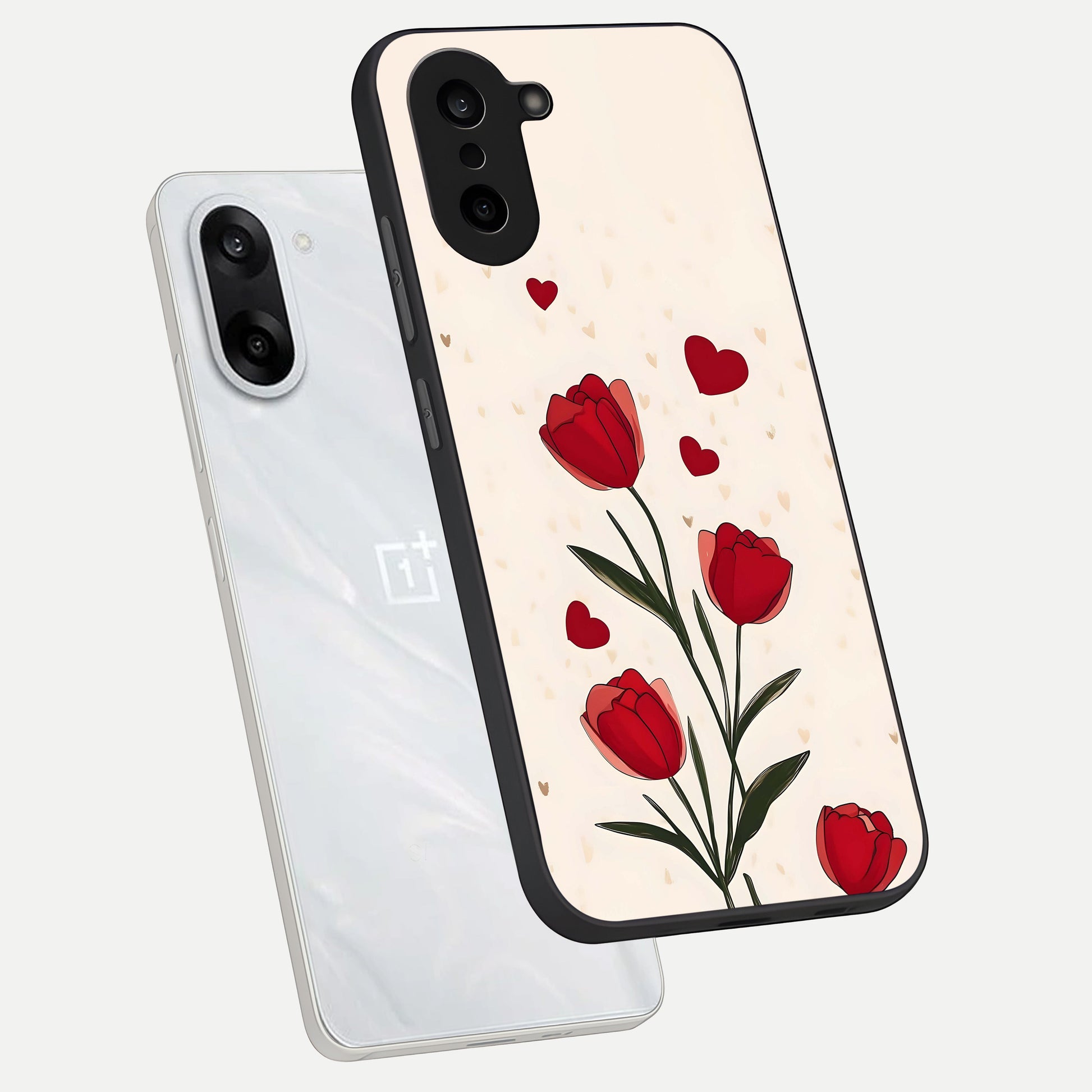  Tulip With Heart phone case For Oneplus Nord CE5 showing premium glass back cover with detailed artwork