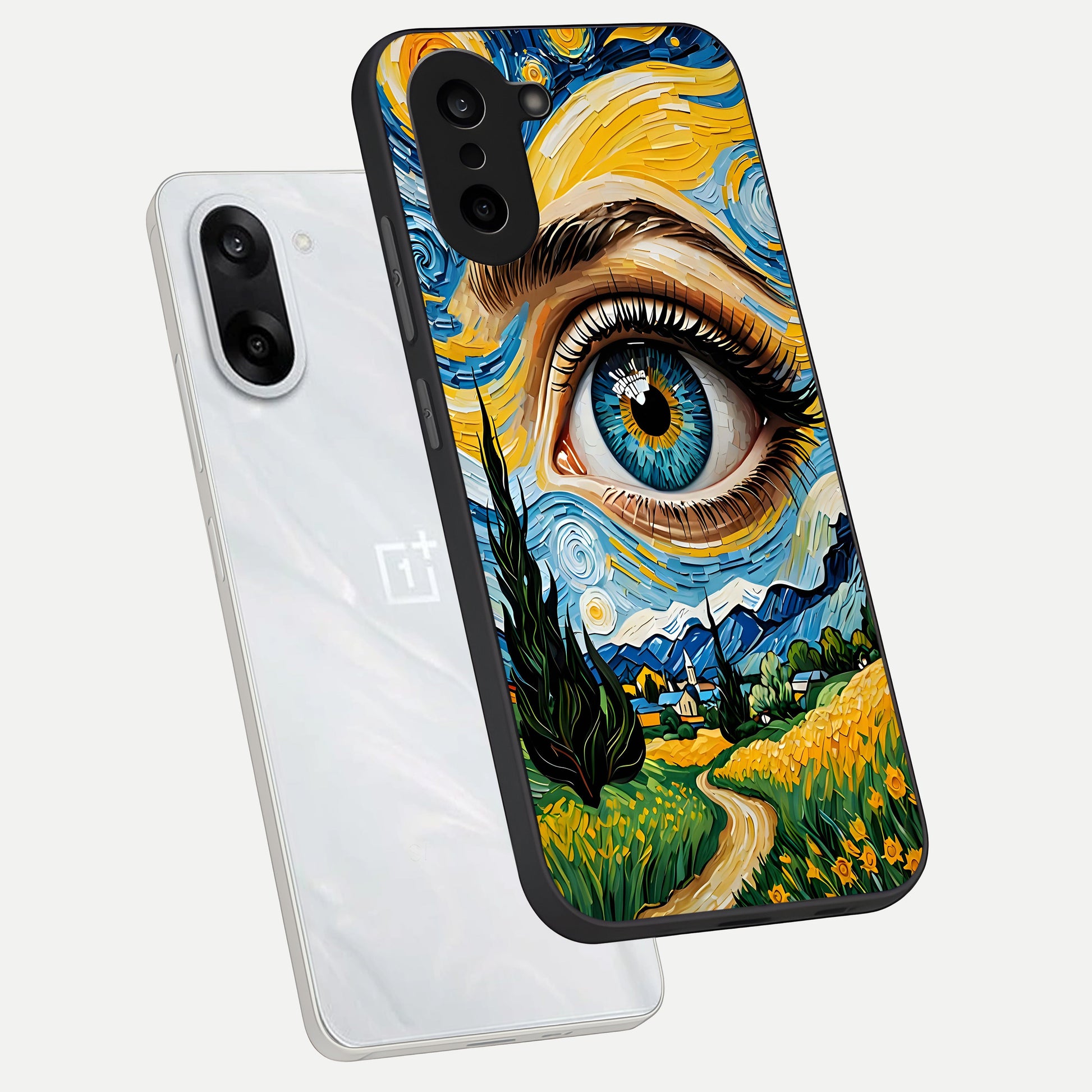  Van Gogh Eye phone case For Oneplus Nord CE5 showing premium glass back cover with detailed artwork