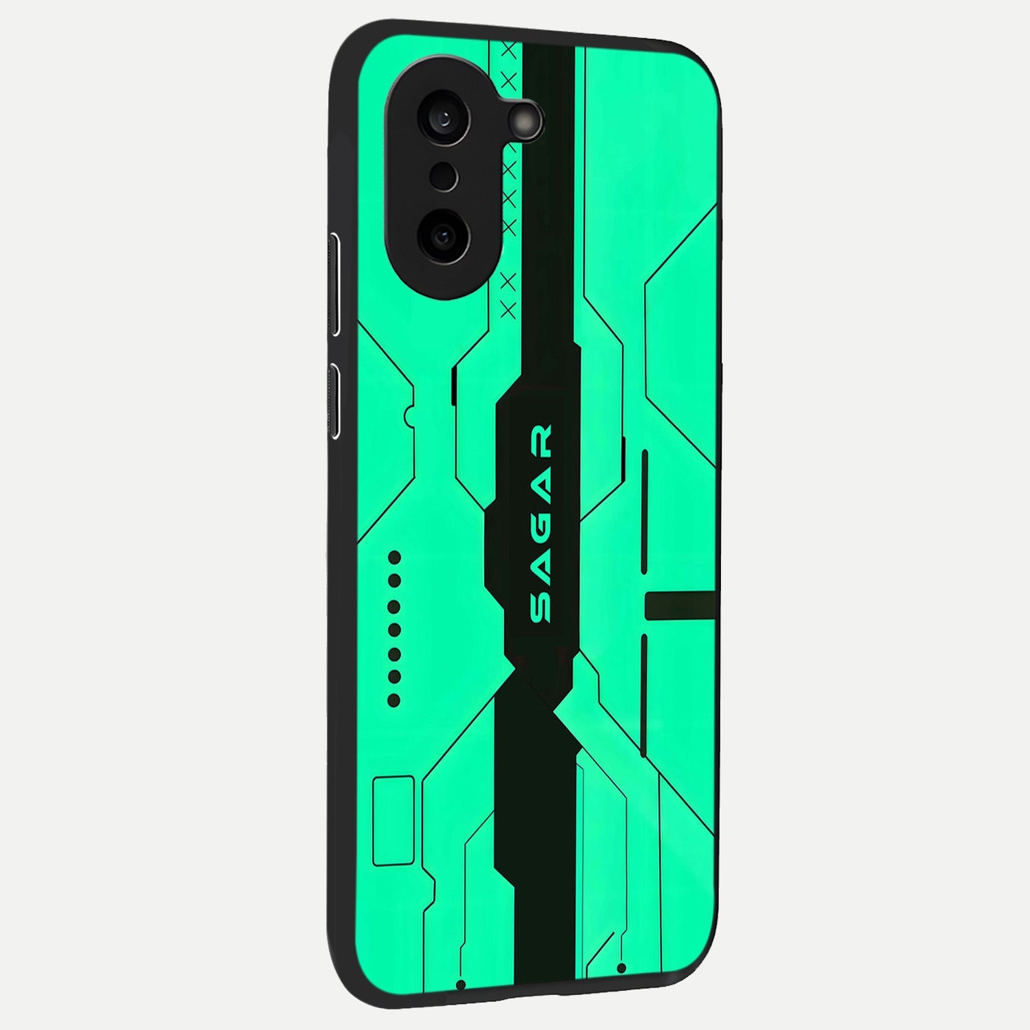  Aqua Tech CYBERPUNK Custom Name back cover For Oneplus Nord CE5 slim fit glass case with vibrant aesthetic design