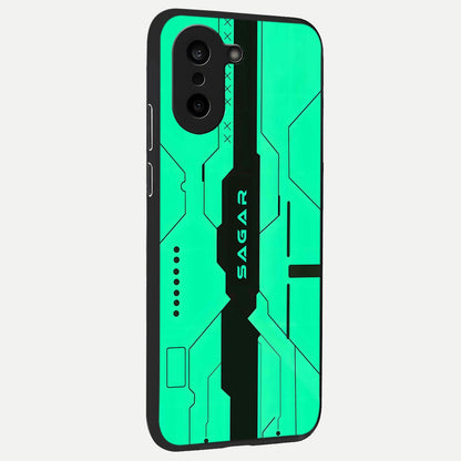  Aqua Tech CYBERPUNK Custom Name back cover For Oneplus Nord CE5 slim fit glass case with vibrant aesthetic design