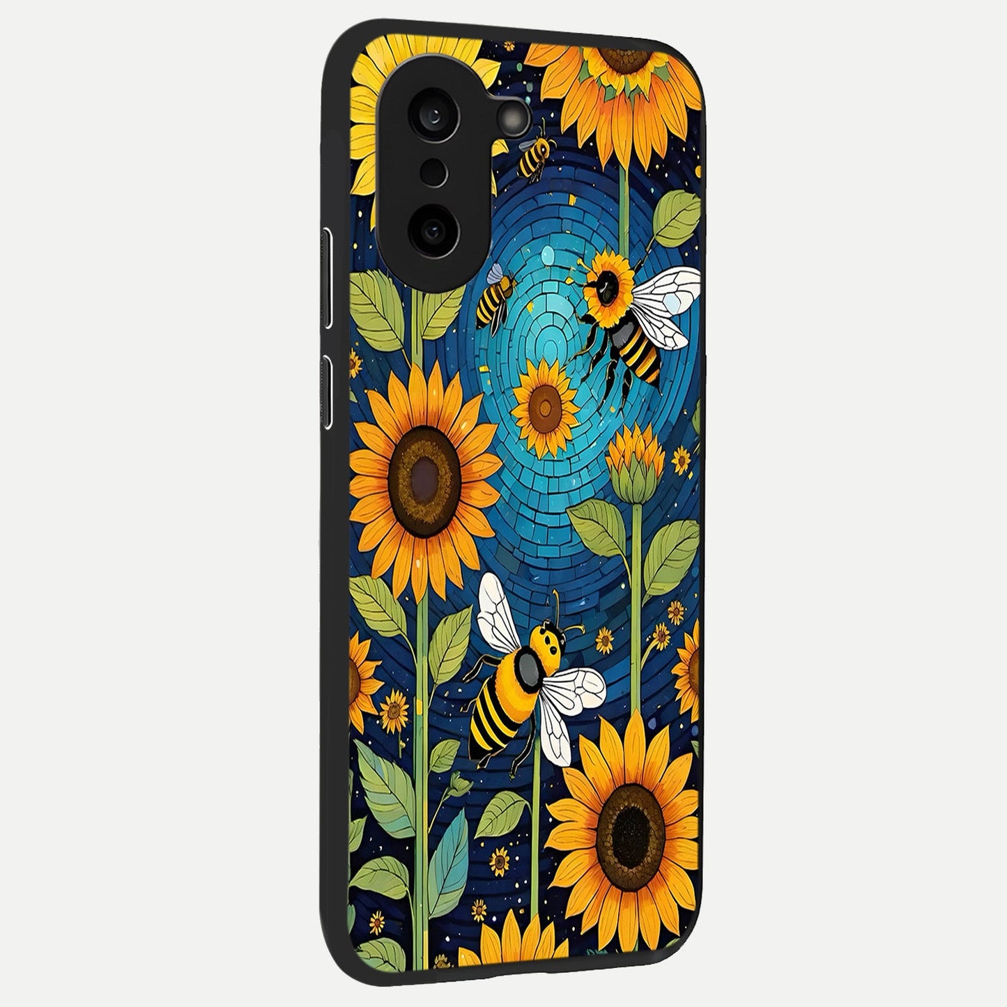  Bees And Sunflowers back cover For Oneplus Nord CE5 slim fit glass case with vibrant aesthetic design