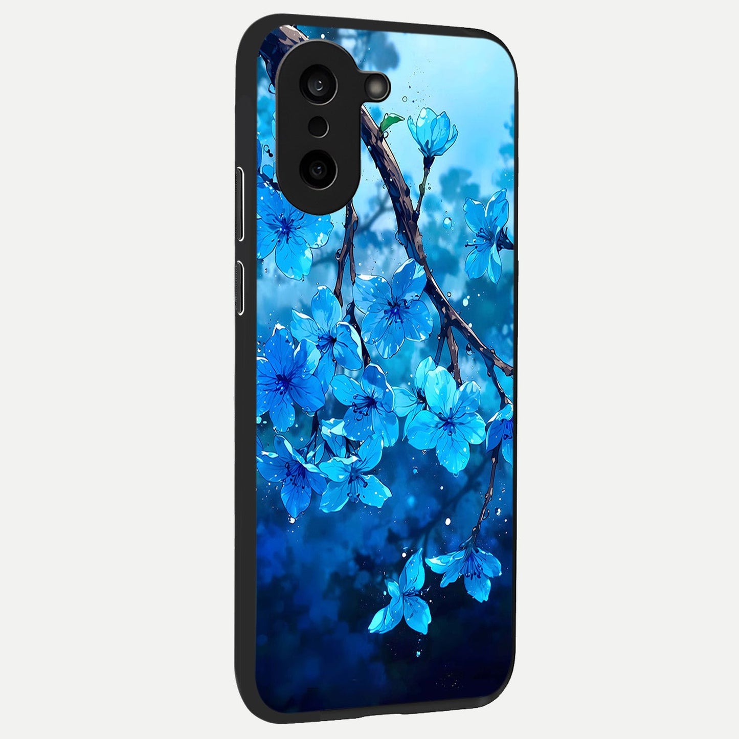  Blue Blossoms Branch back cover For Oneplus Nord CE5 slim fit glass case with vibrant aesthetic design