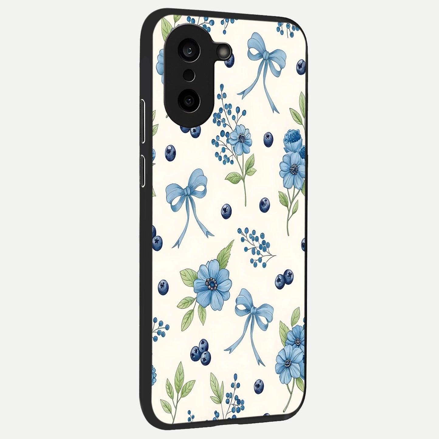  Blue Flower And Bow back cover For Oneplus Nord CE5 slim fit glass case with vibrant aesthetic design