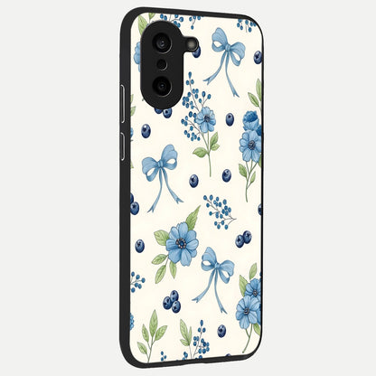  Blue Flower And Bow back cover For Oneplus Nord CE5 slim fit glass case with vibrant aesthetic design