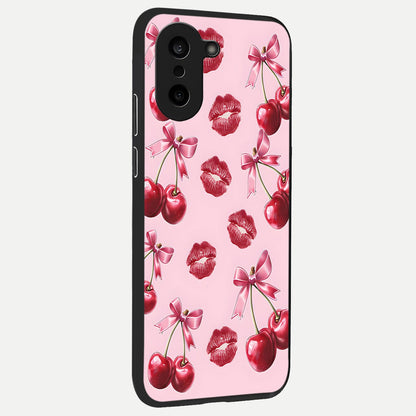  Cherry With Lips back cover For Oneplus Nord CE5 slim fit glass case with vibrant aesthetic design