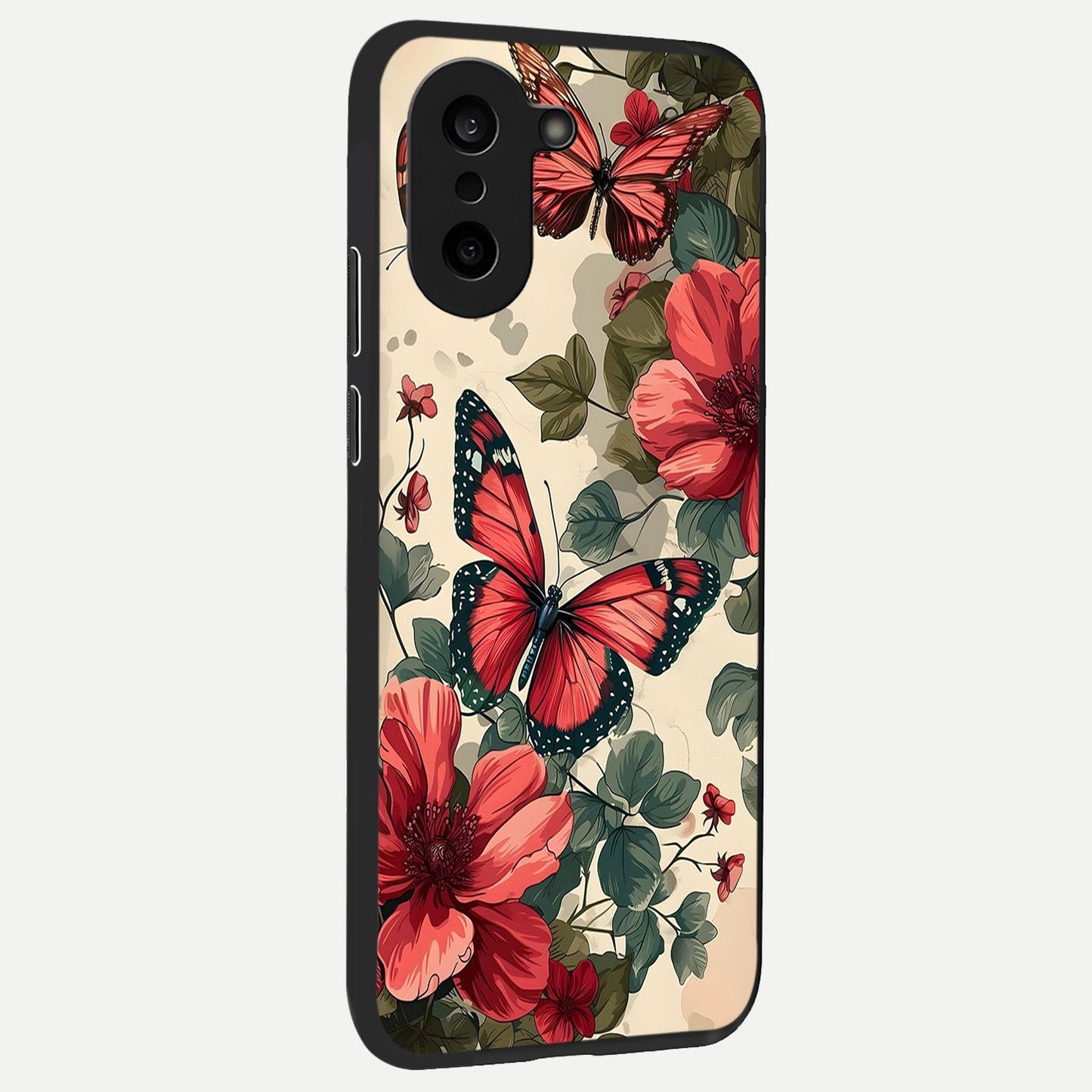  Crimson Butterfly Garden back cover For Oneplus Nord CE5 slim fit glass case with vibrant aesthetic design