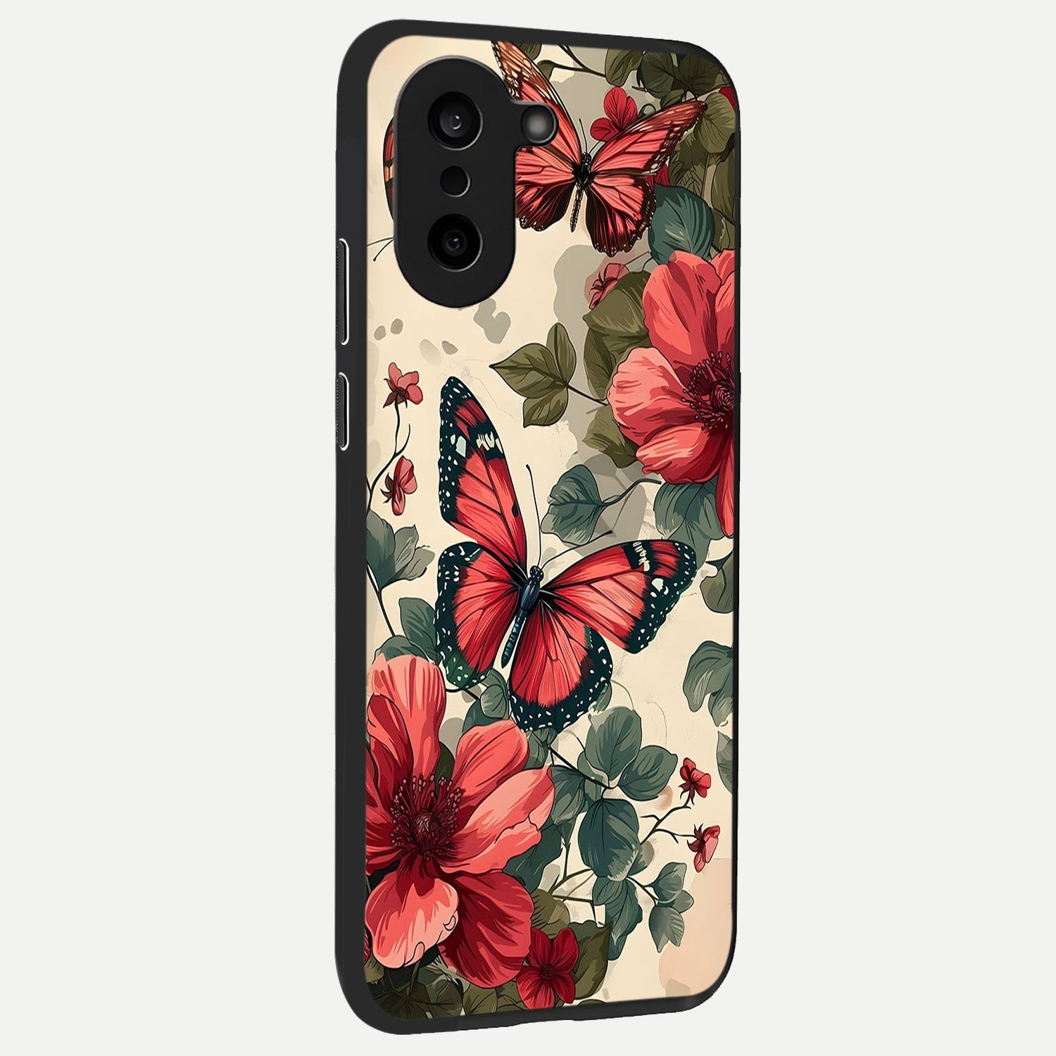  Crimson Butterfly Garden back cover For Oneplus Nord CE5 slim fit glass case with vibrant aesthetic design