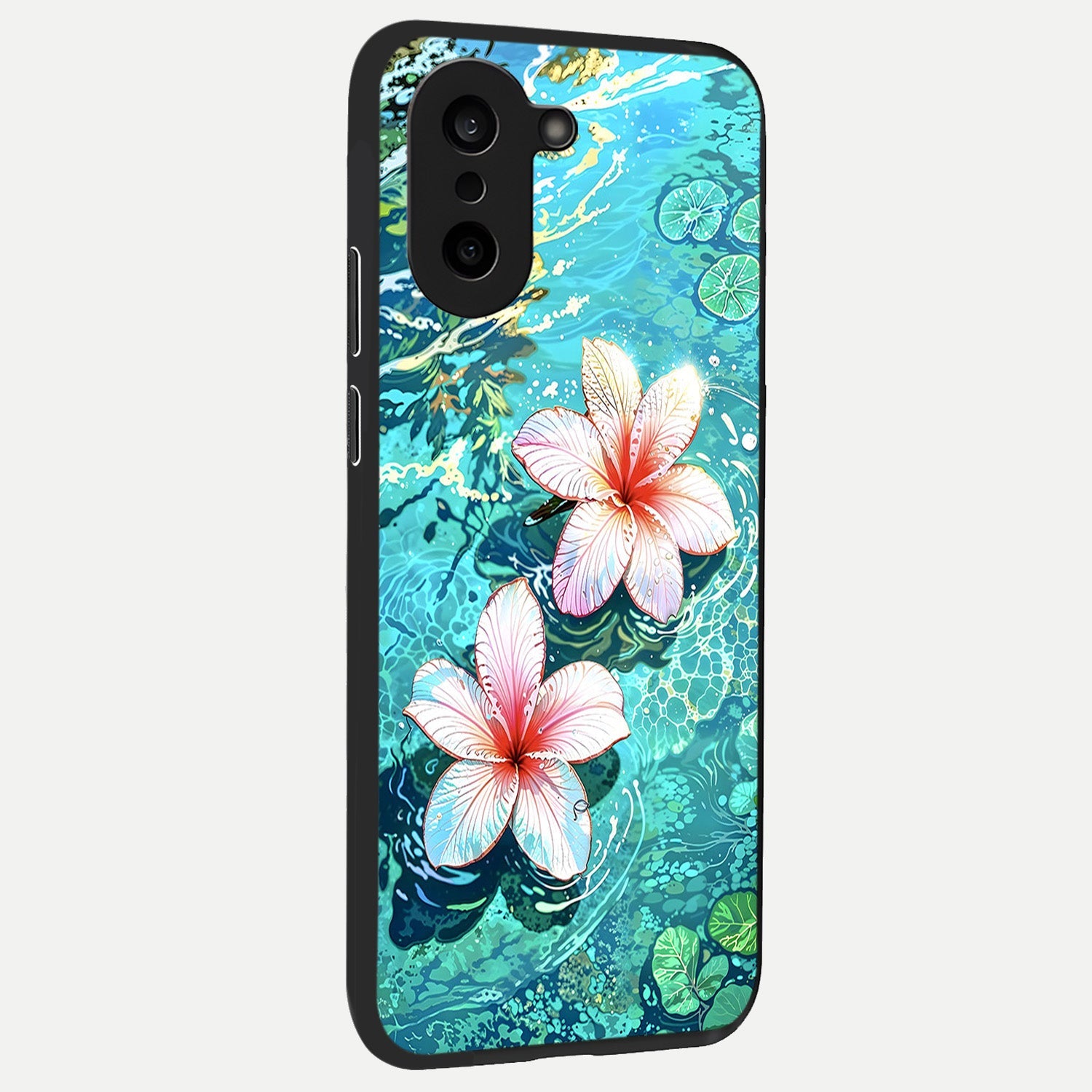  Pink Flowers in Water back cover For Oneplus Nord CE5 slim fit glass case with vibrant aesthetic design