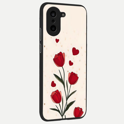  Tulip With Heart back cover For Oneplus Nord CE5 slim fit glass case with vibrant aesthetic design