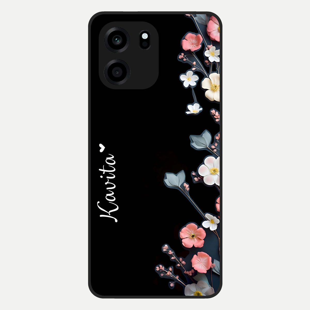  Black Elegance Floral Custom Name Glass Case For OnePlus Nord CE 6 back cover – full design glossy printed glass finish