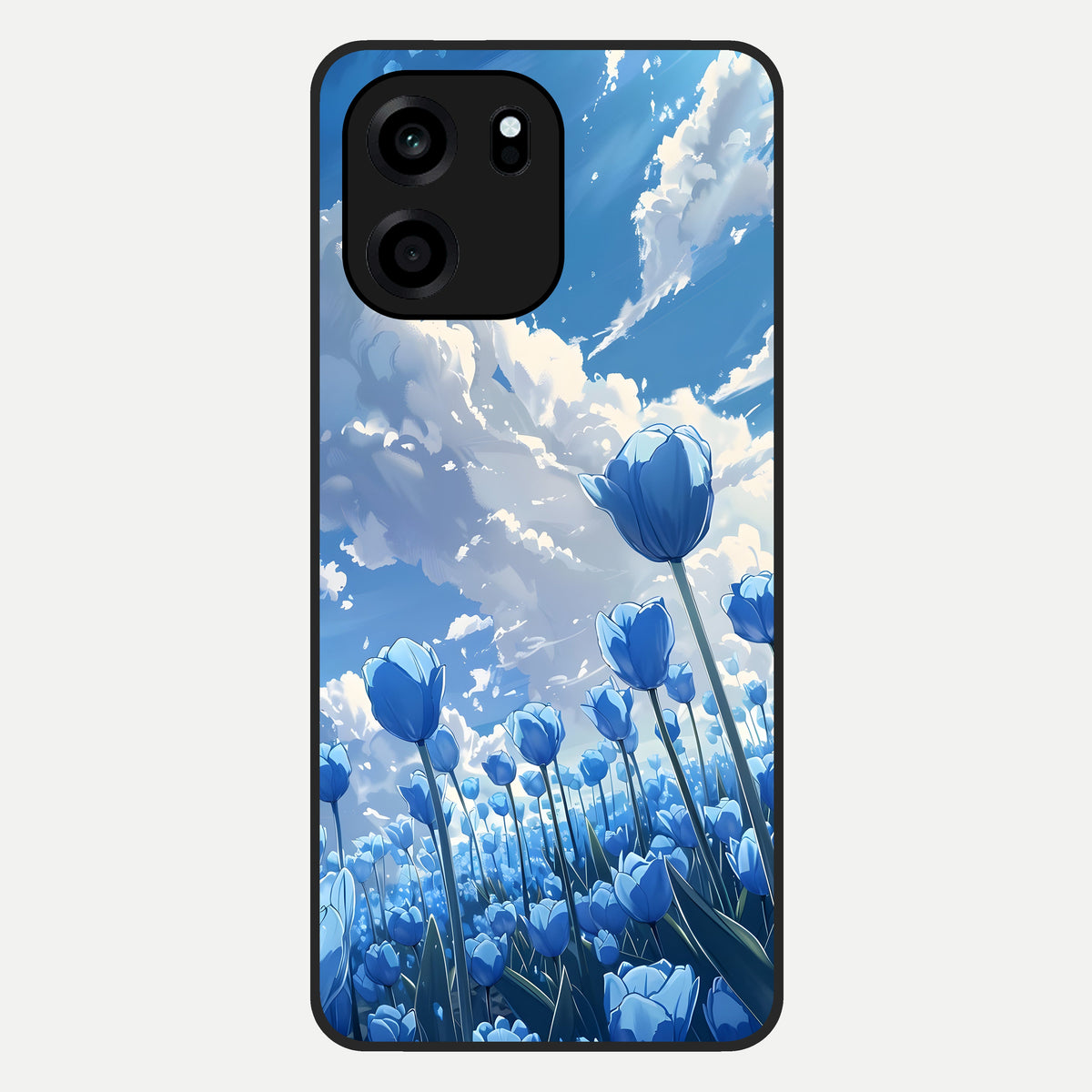  Blue Tulip Clouds Glass Case For OnePlus Nord CE 6 back cover – full design glossy printed glass finish