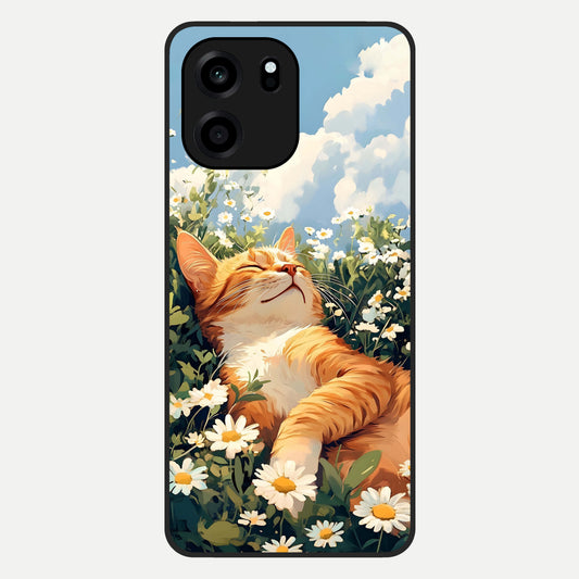  Cat And Flowers View Glass Case For OnePlus Nord CE 6 back cover – full design glossy printed glass finish