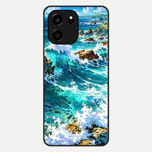  Coastal Blue Waves Glass Case For OnePlus Nord CE 6 back cover – full design glossy printed glass finish