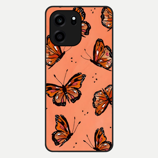  Coral Wing Butterfly Glass Case For OnePlus Nord CE 6 back cover – full design glossy printed glass finish