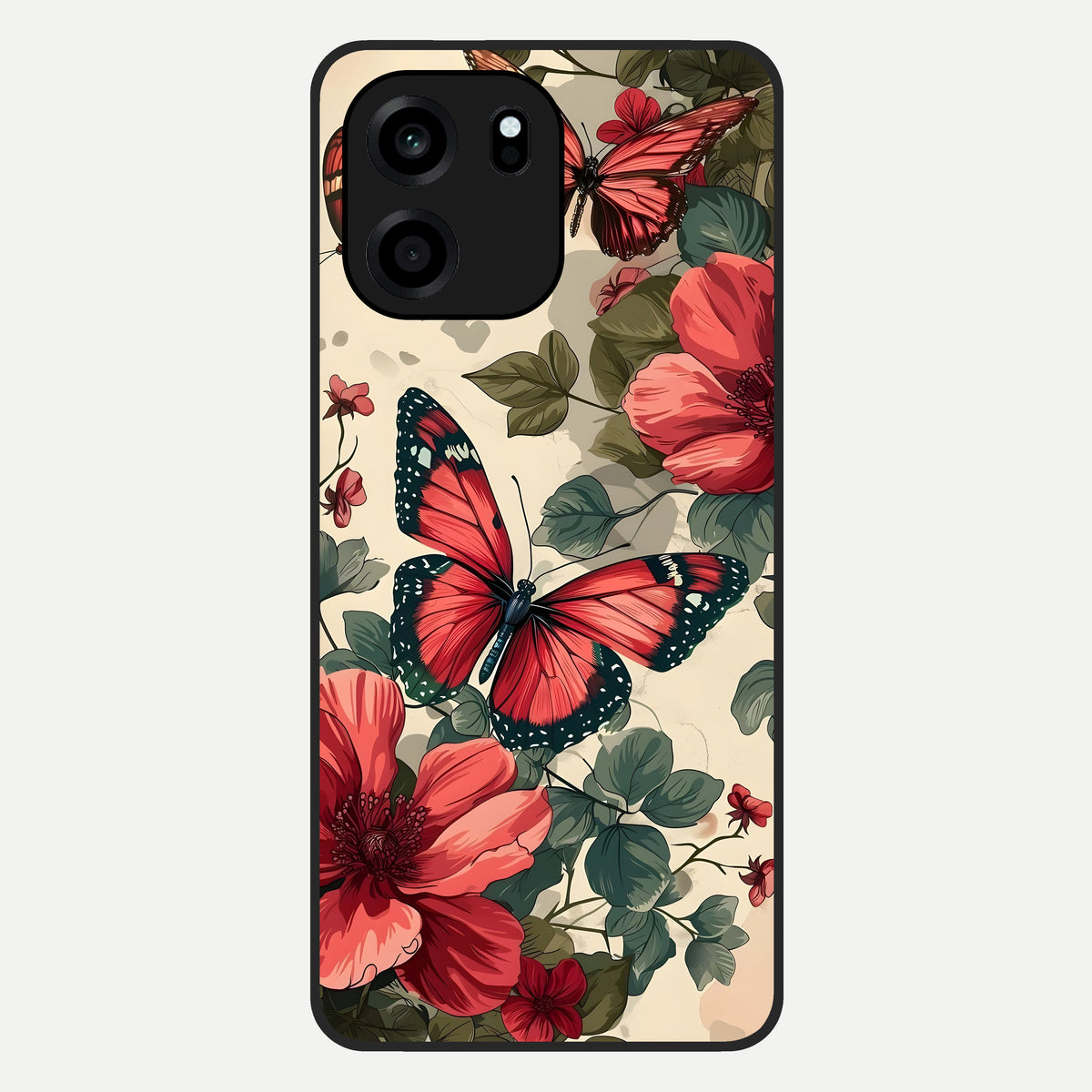  Crimson Butterfly Garden Glass Case For OnePlus Nord CE 6 back cover – full design glossy printed glass finish